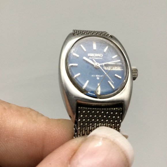 Vintage Seiko Automatic Watch Women Silver Tone Date Blue Oval Dial Mesh Band - Picture 10 of 12